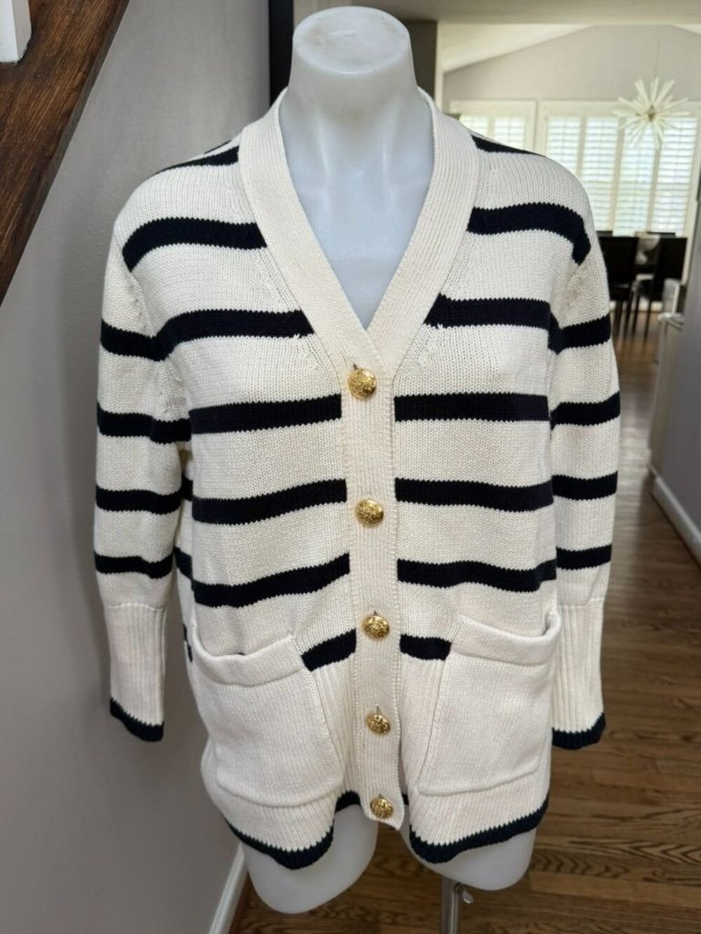 Tuckernuck Pomander Place Navy Striped Cardigan Size Small